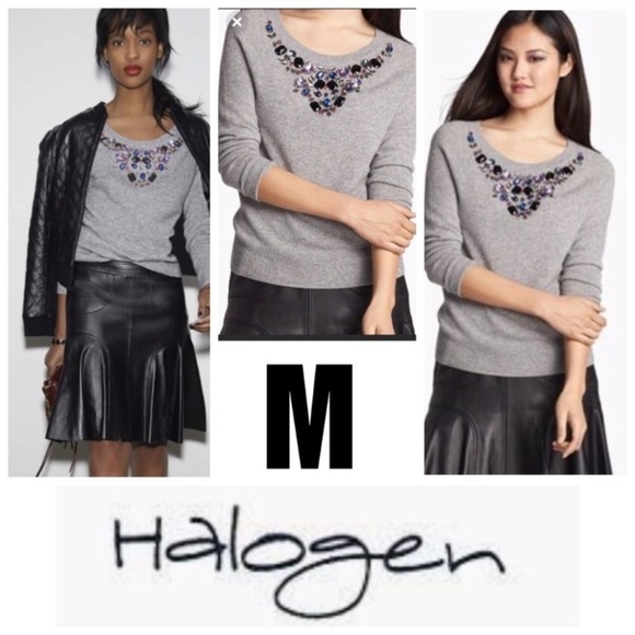 Halogen cashmere gray bejeweled sweater size small - Picture 1 of 4